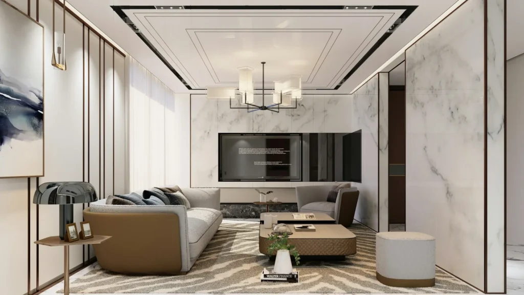 Contemporary kitchen with large island, pendant lights, and dark cabinetry.